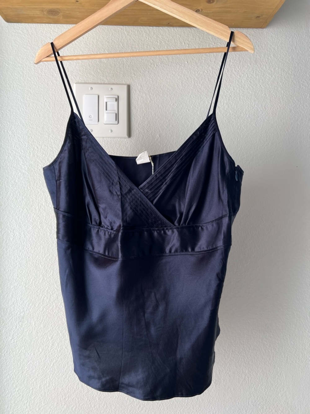 Silk V-Neck Cami Top in Navy